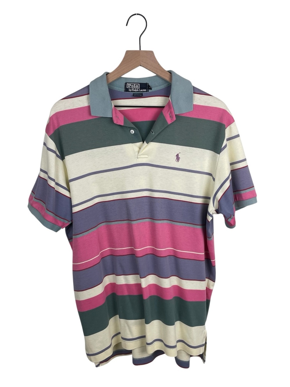 Vintage 90s Polo Ralph Lauren Pastel Striped Polo Shirt Size Large Pony Logo USA
